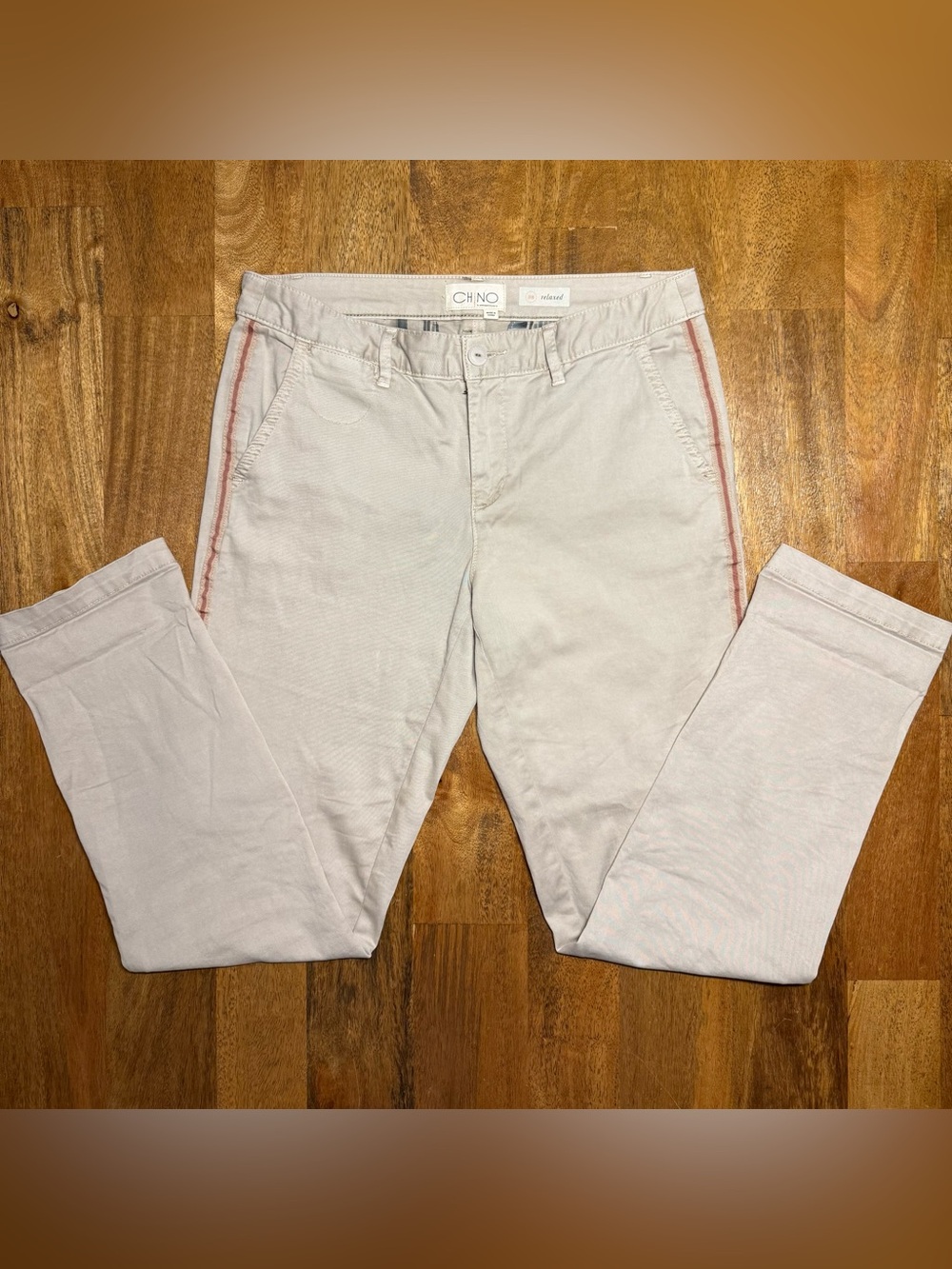 Chino by Anthropologie women’s relaxed Khaki side stripe, size 28